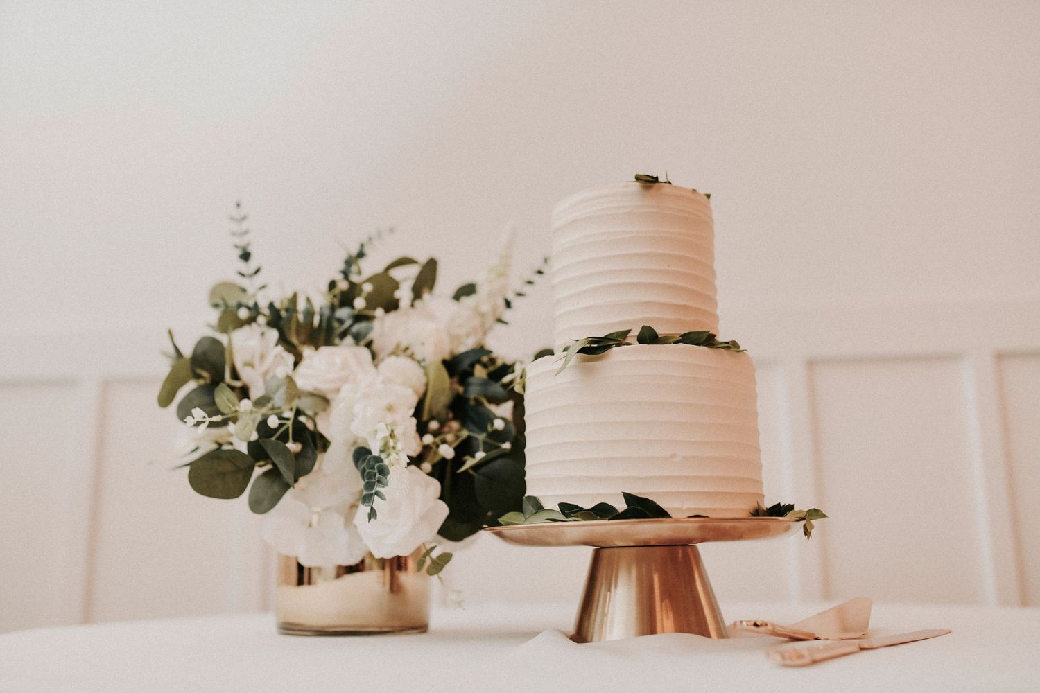 Elegant spring wedding cake displayed at Firefly Gardens reception