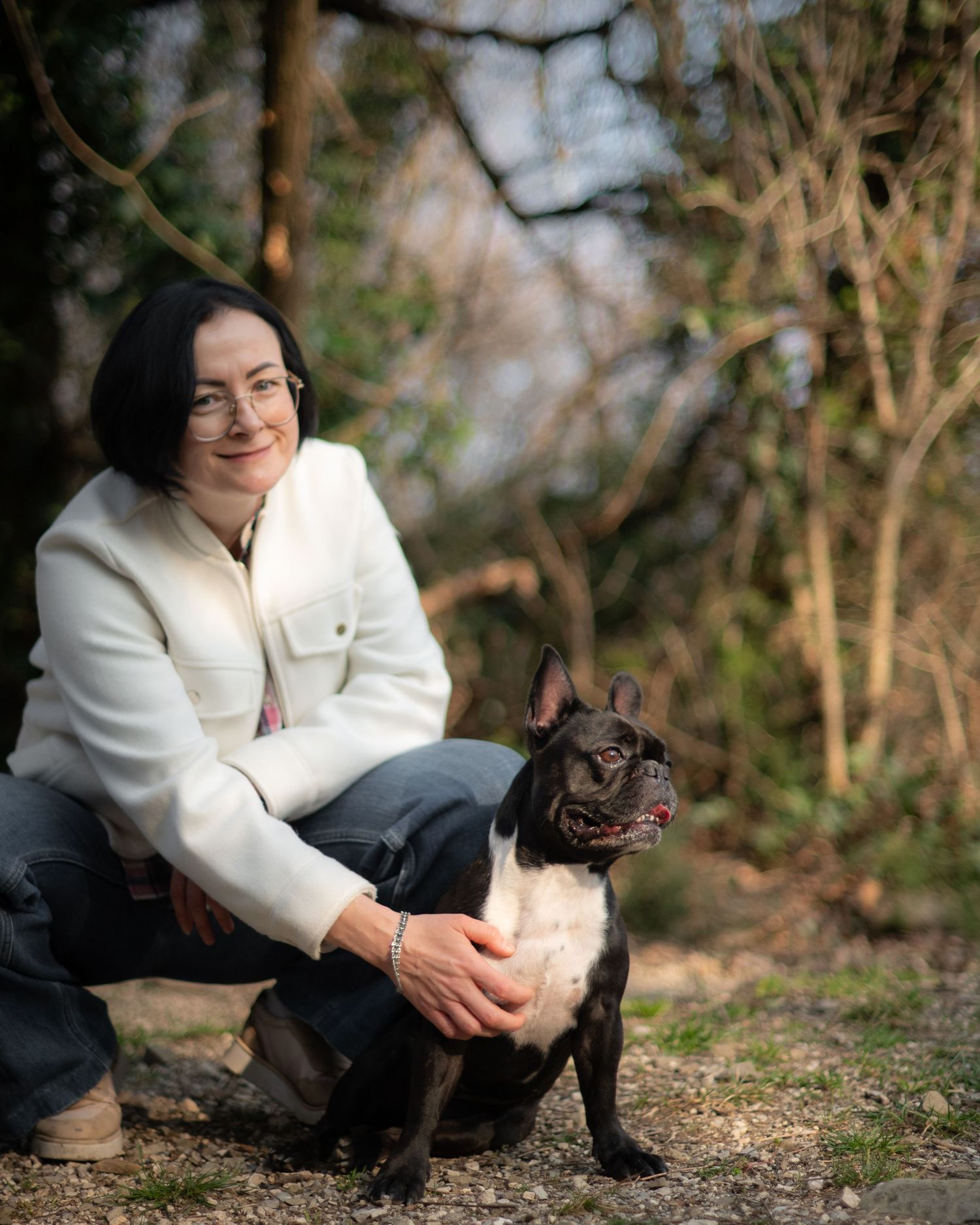 woman with her dog during a quiet photography session
