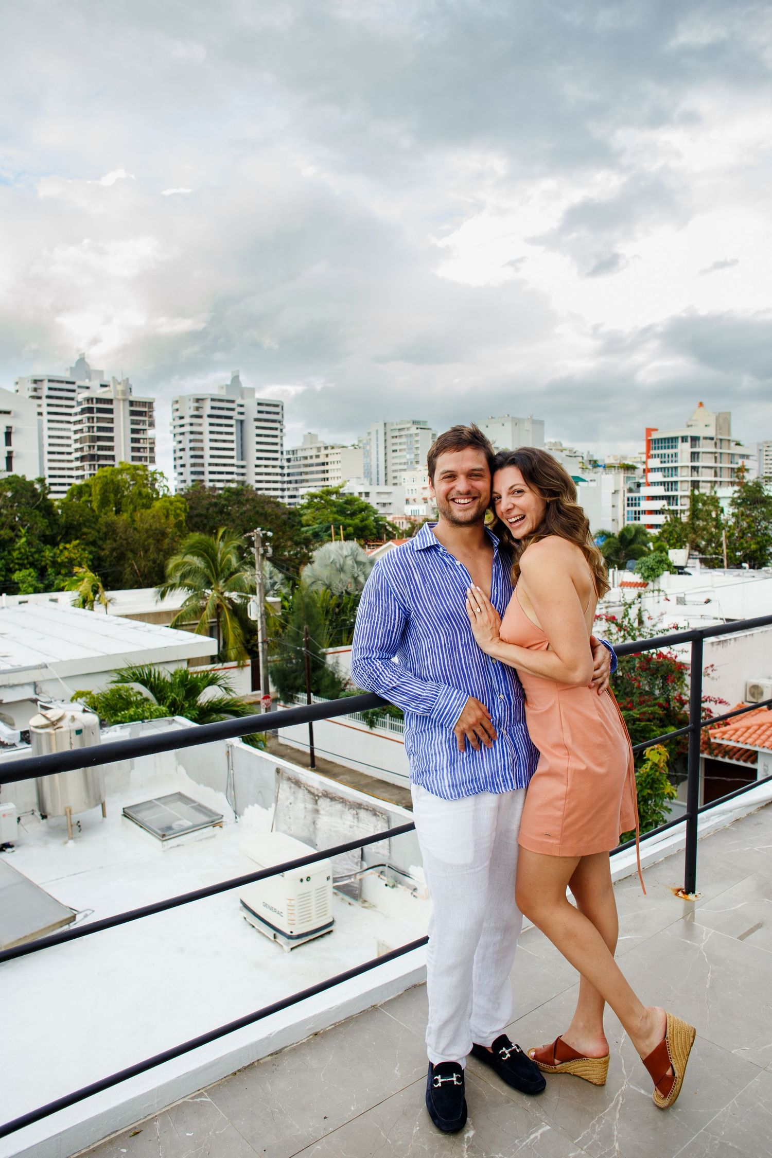 Couples portrait on a rooftop. Marriage proposal. San Juan, Puerto Rico.