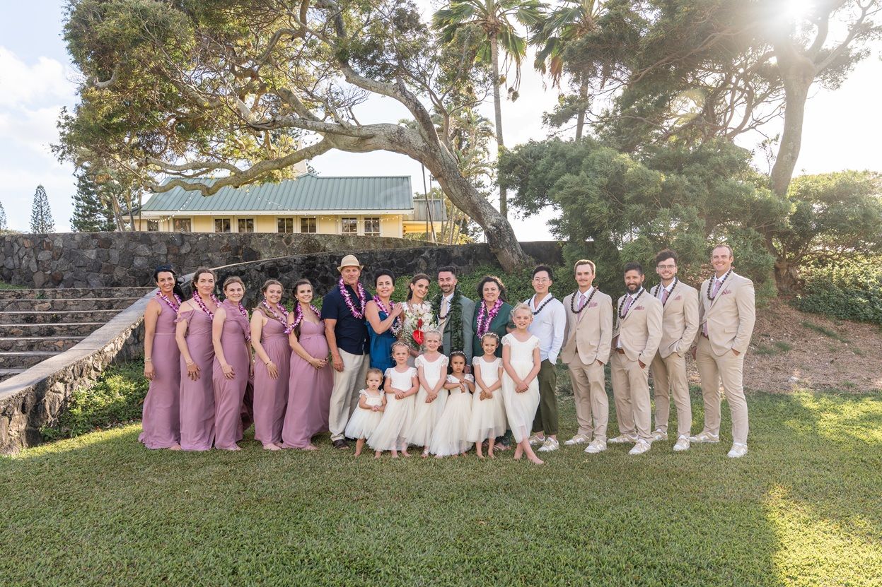 Maui wedding photographer photo against beautiful Maui Pineapple Chapel by ohwowfotos.