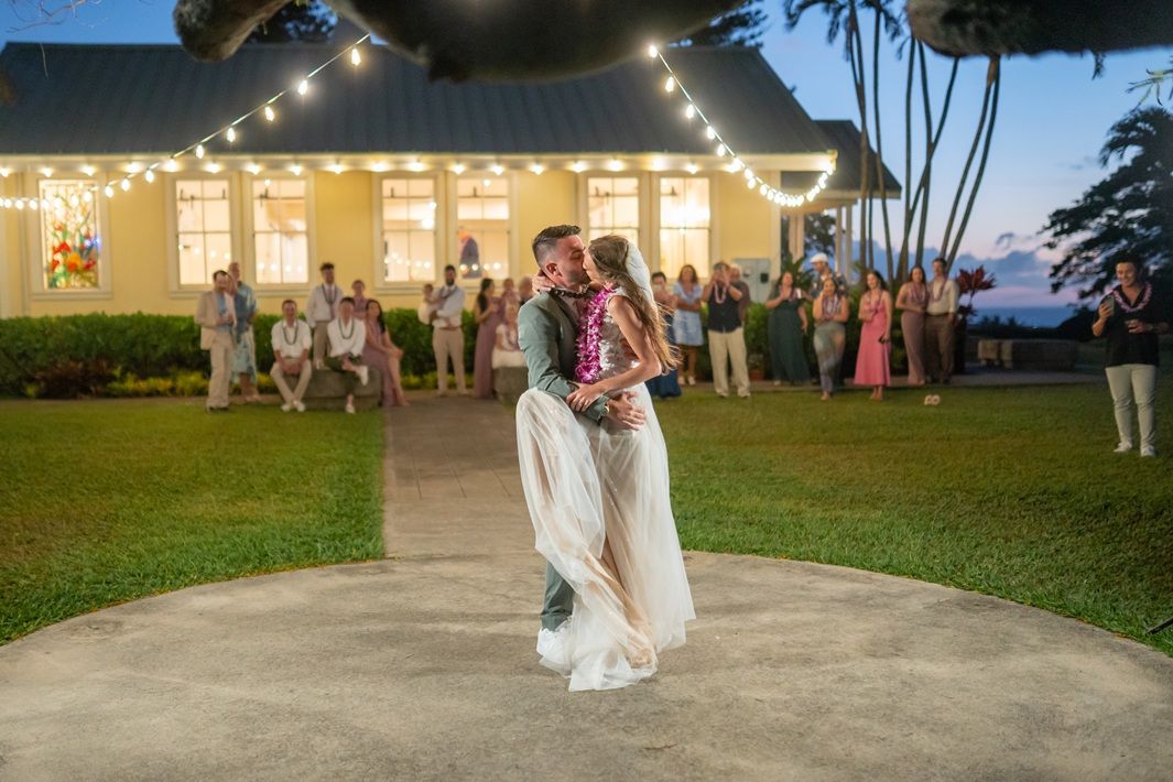Maui wedding photographer photo against beautiful Maui Pineapple Chapel by ohwowfotos.