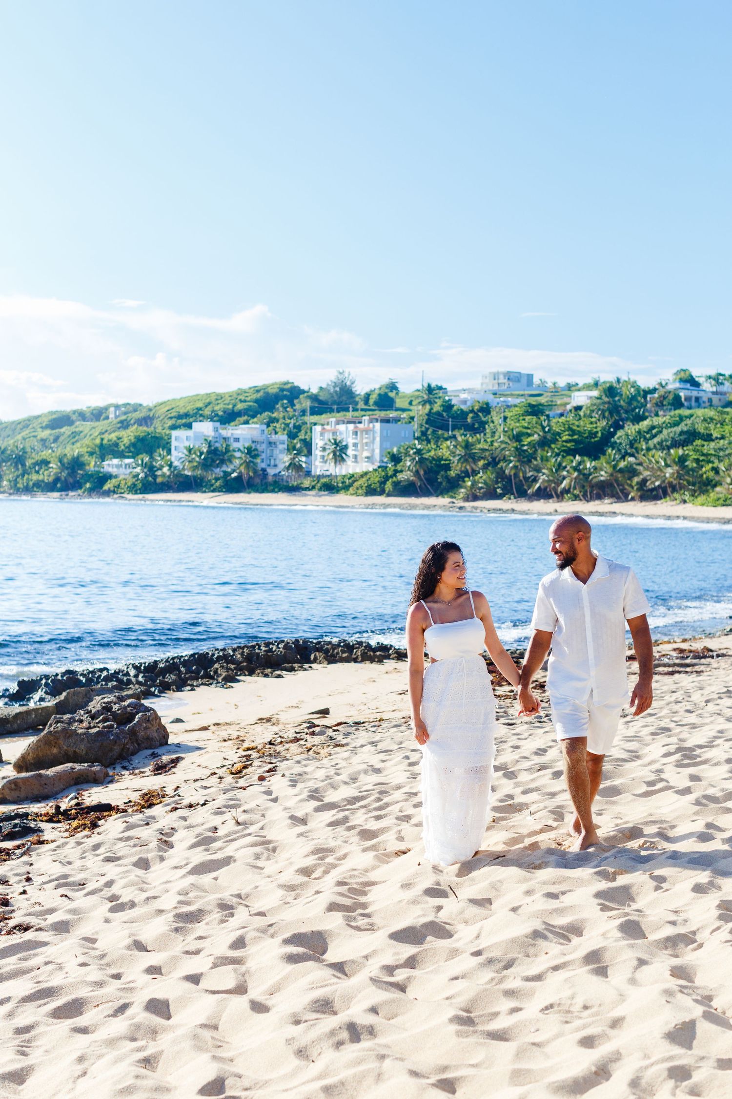 Couples portrait on the beach. Marriage proposal. Playa Mar Chiquita, Puerto Rico.