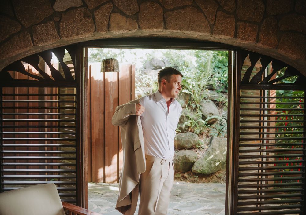 St Lucia destination wedding elopement at Stonefield Villa Resort with views of Petit Piton.