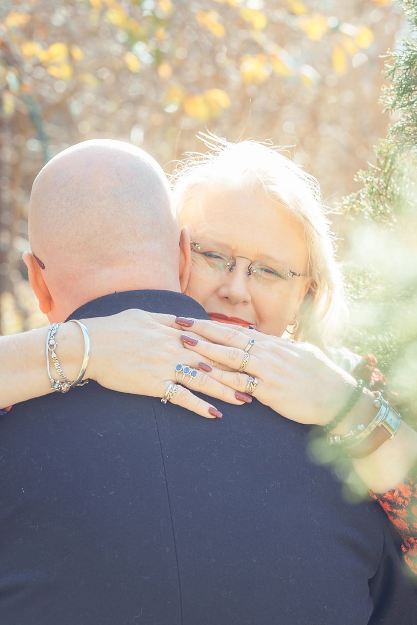 Sequence of intimate close-up photos captured during golden hour showing a tender embrace outdoors.