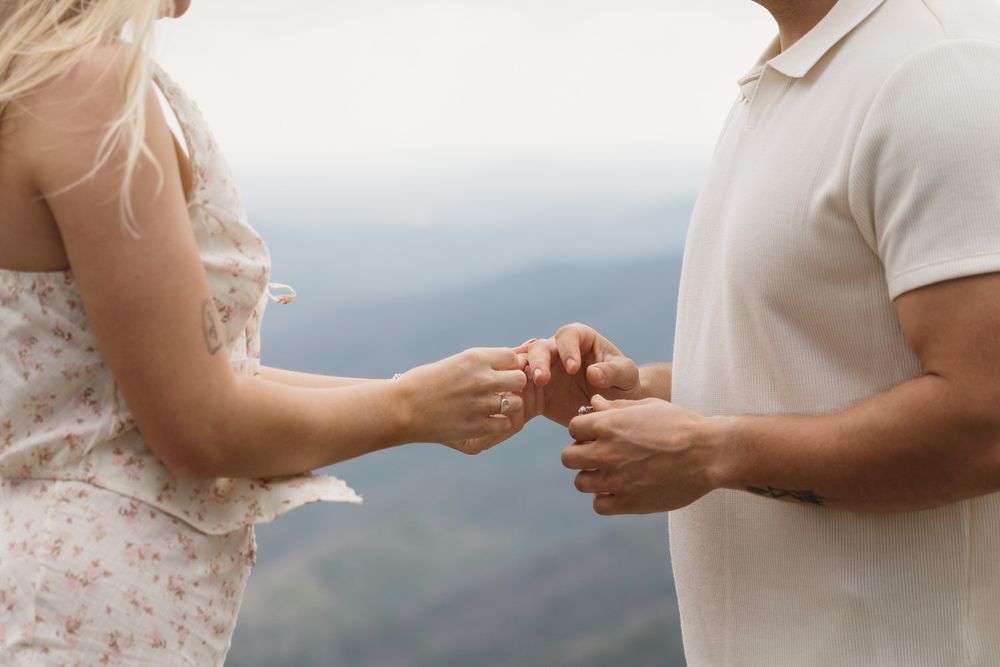 Intimate wedding portraits with sweeping Blue Ridge mountain views