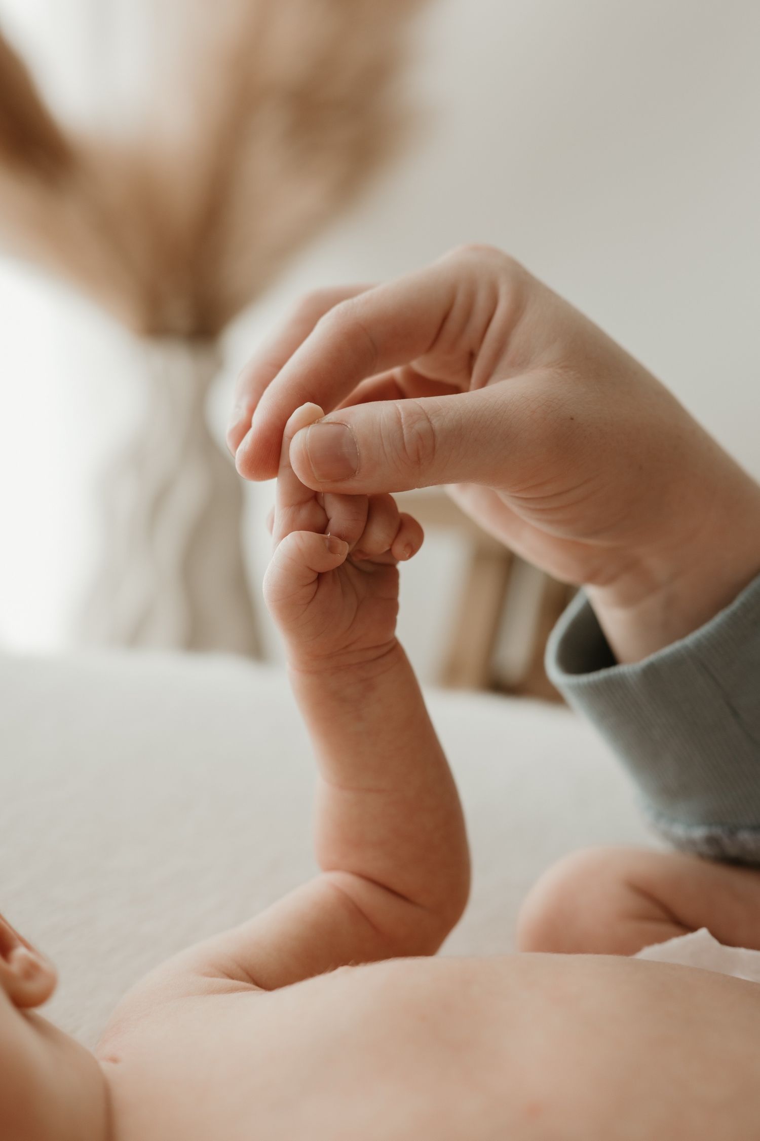 A parent gently holds a newborn baby's tiny hand, showcasing the tender bond between parent and child.