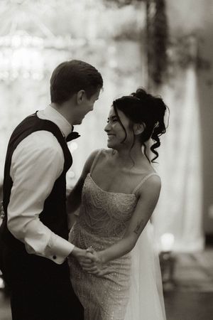 Artistic black and white sequence showing a couple's intimate wedding dance moment.