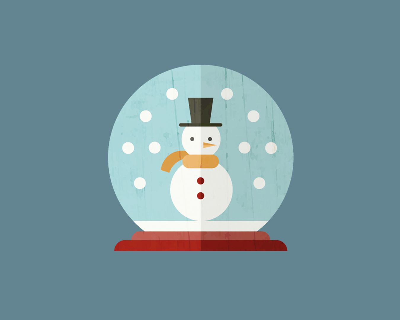 A minimalist illustration of a snowman in a snow globe against a blue background.