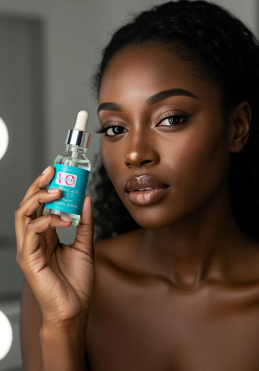 Person smelling and testing skincare product in natural window light.
