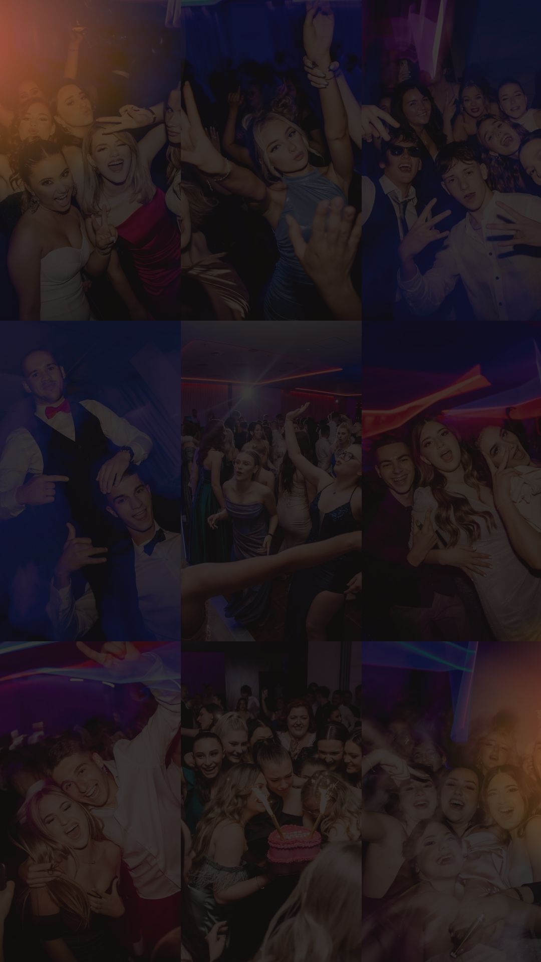 Crowd of people dancing and having fun at a nightclub with colorful lighting and energetic atmosphere.