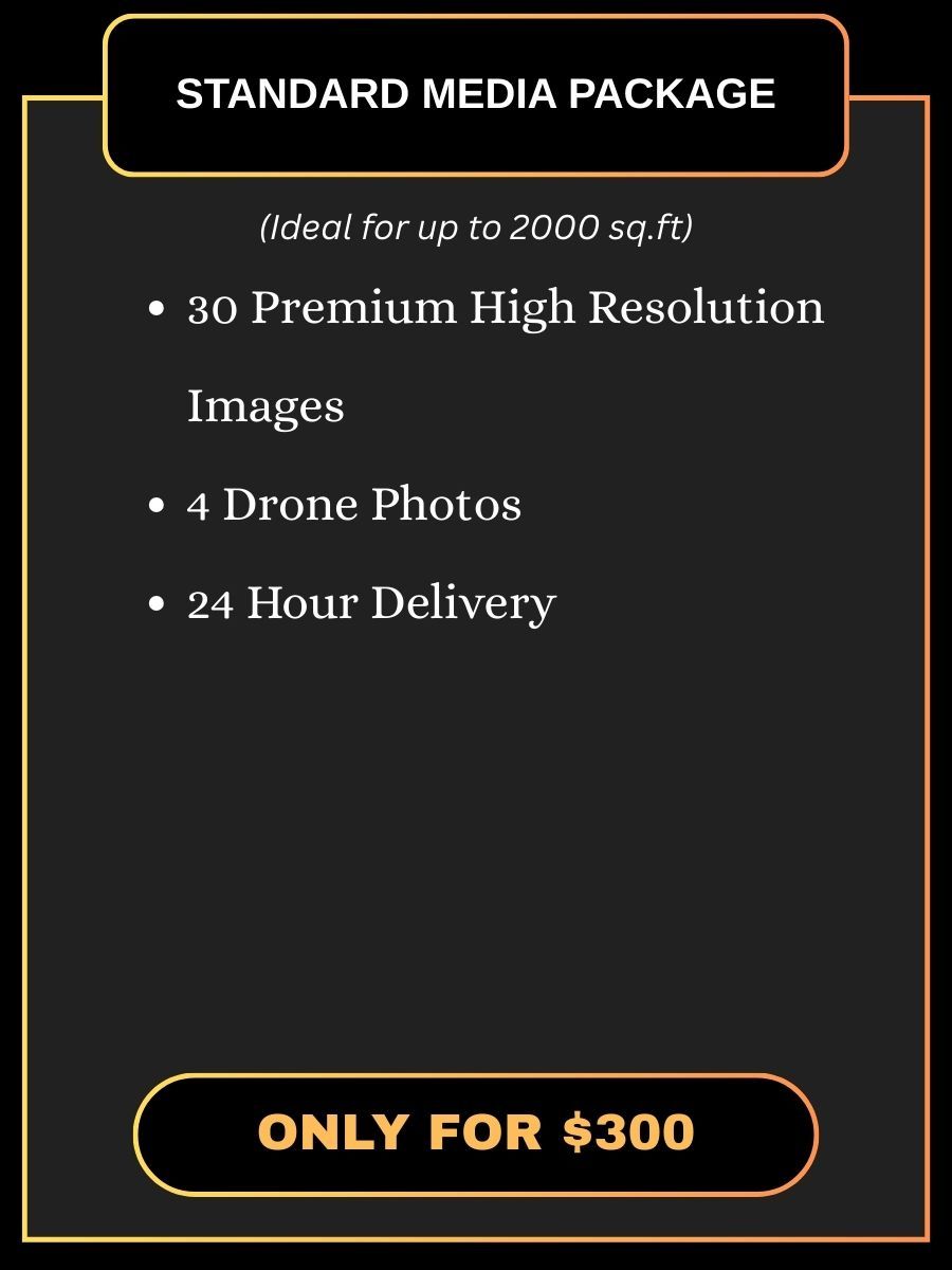 Standard media package details for real estate photography services with drone photos and pricing.
