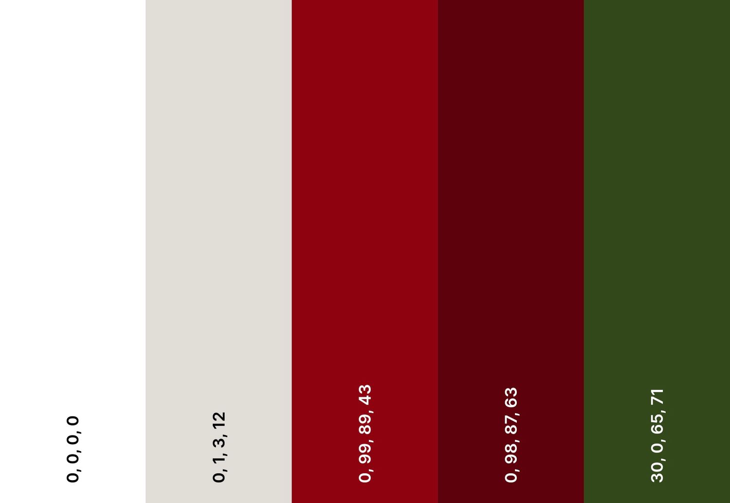 A color palette featuring alternating stripes of red, white and dark green in a repeating pattern.