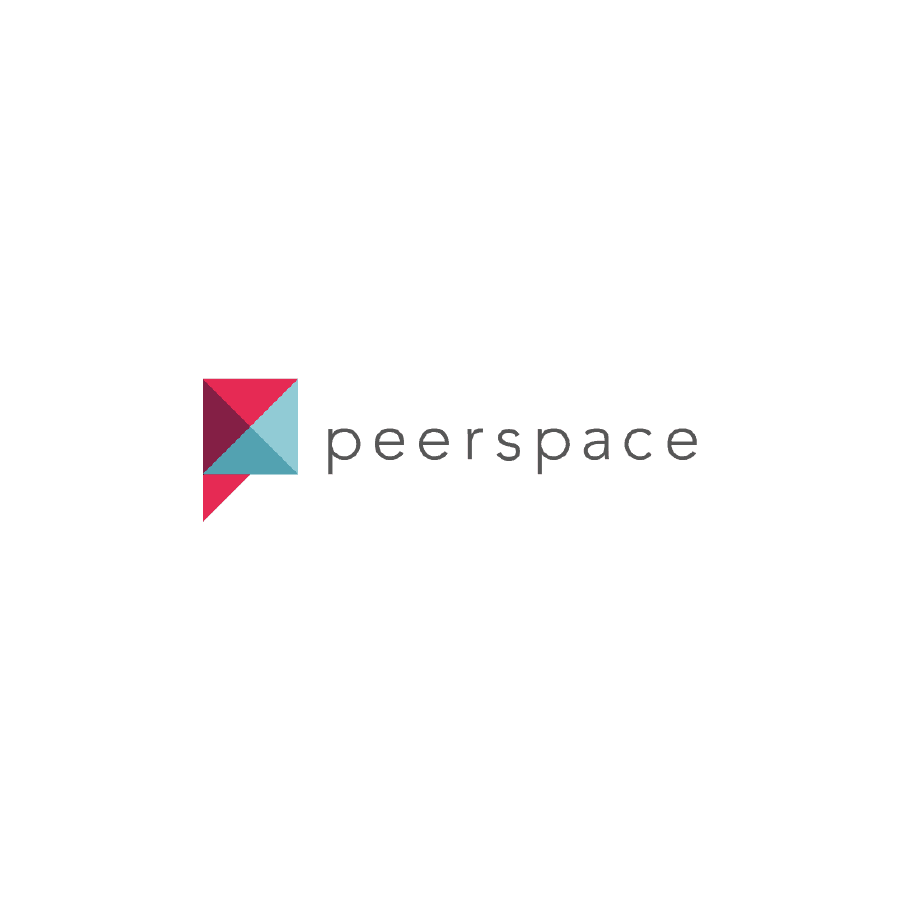 Peerspace company logo featuring red and teal geometric shapes.