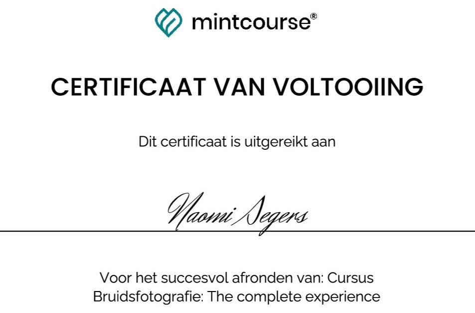 Certificaat bruidsfotografie