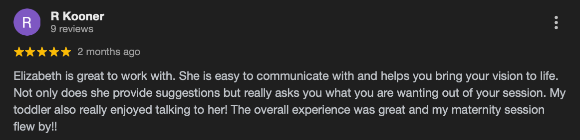 Elizabeth is great to work with. She is easy to communicate with and helps you bring your vision to life. Not only does she provide suggesti