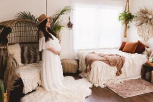 Elegant maternity session in Urso Photography’s studio, honoring this special season.