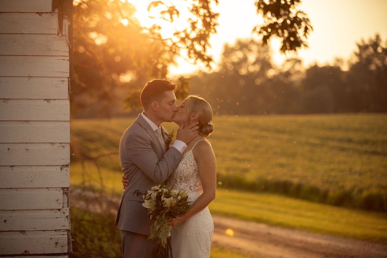 Bride and Groom portrait in golden hour lighting Holly Michigan