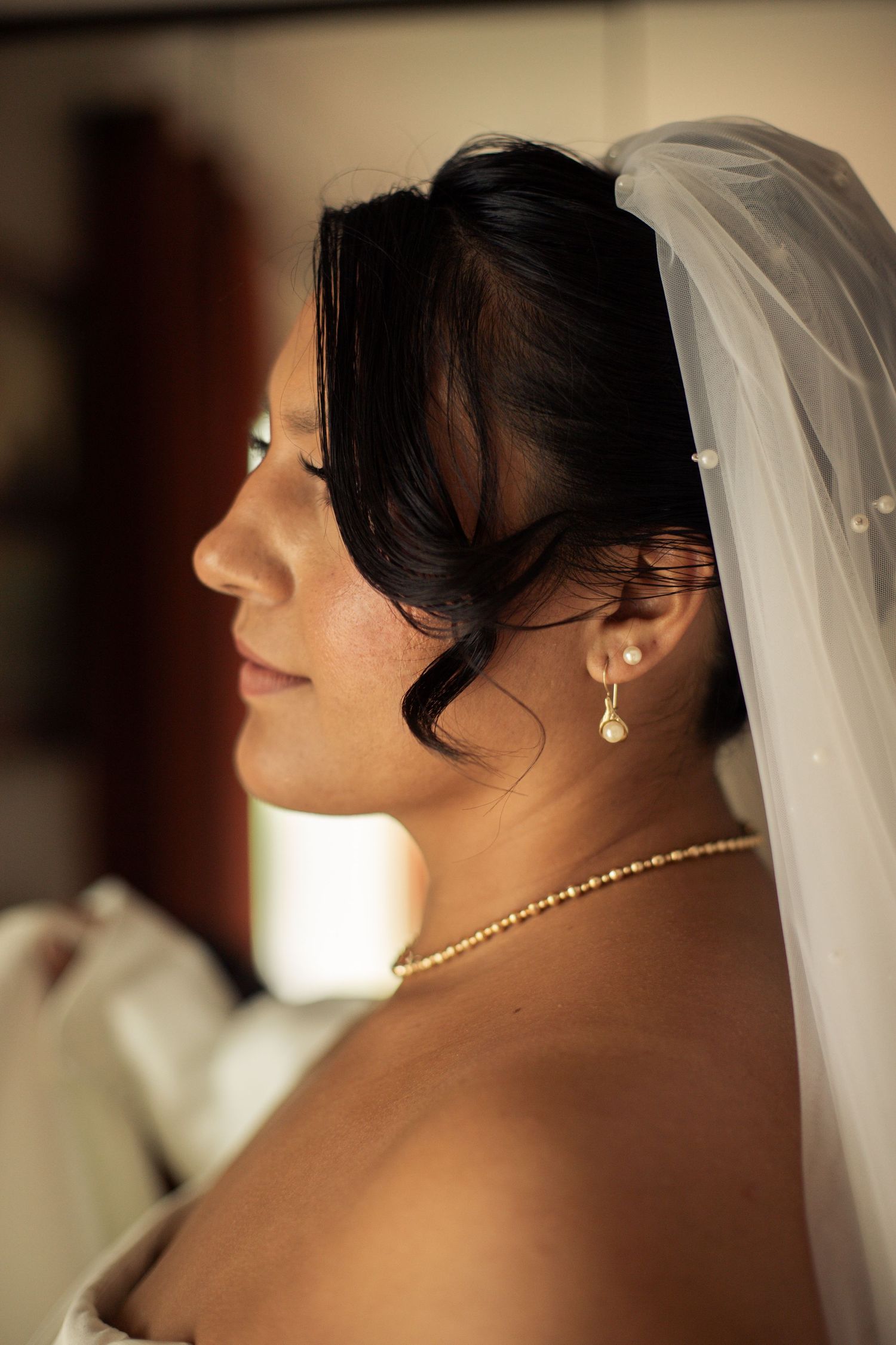 solo portrait of bride  in Saint Clair Shores, Michigan.