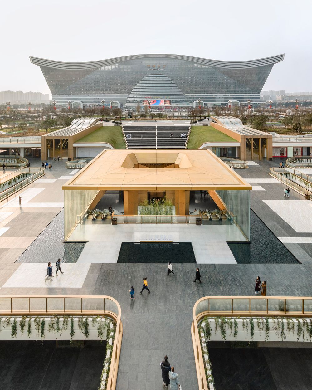 Professional aerial photography showcasing a luxury shopping center.