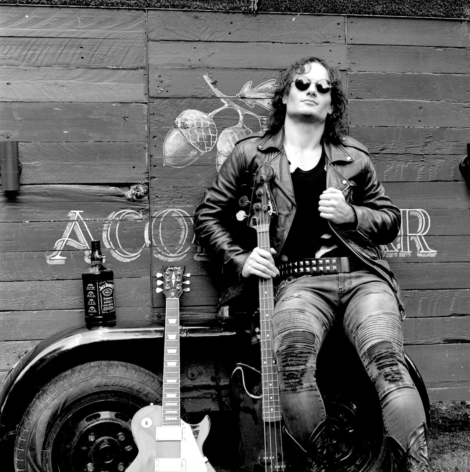 UK male model Luke Wilcock as part of Project Vampirique wearing leather jacket in a Lost Boys style