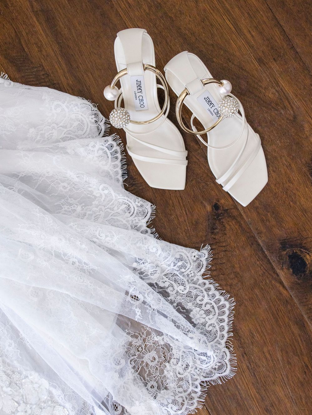 Bride dress and shoes in bridal suite in Austin Texas.