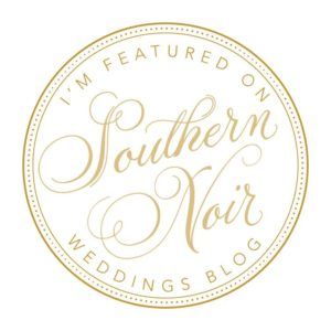 Southern Noir Weddings Blog featured badge in elegant gold circular design.