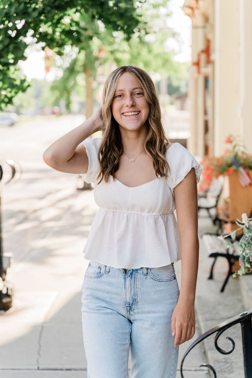 High school senior smiling during relaxed photo session