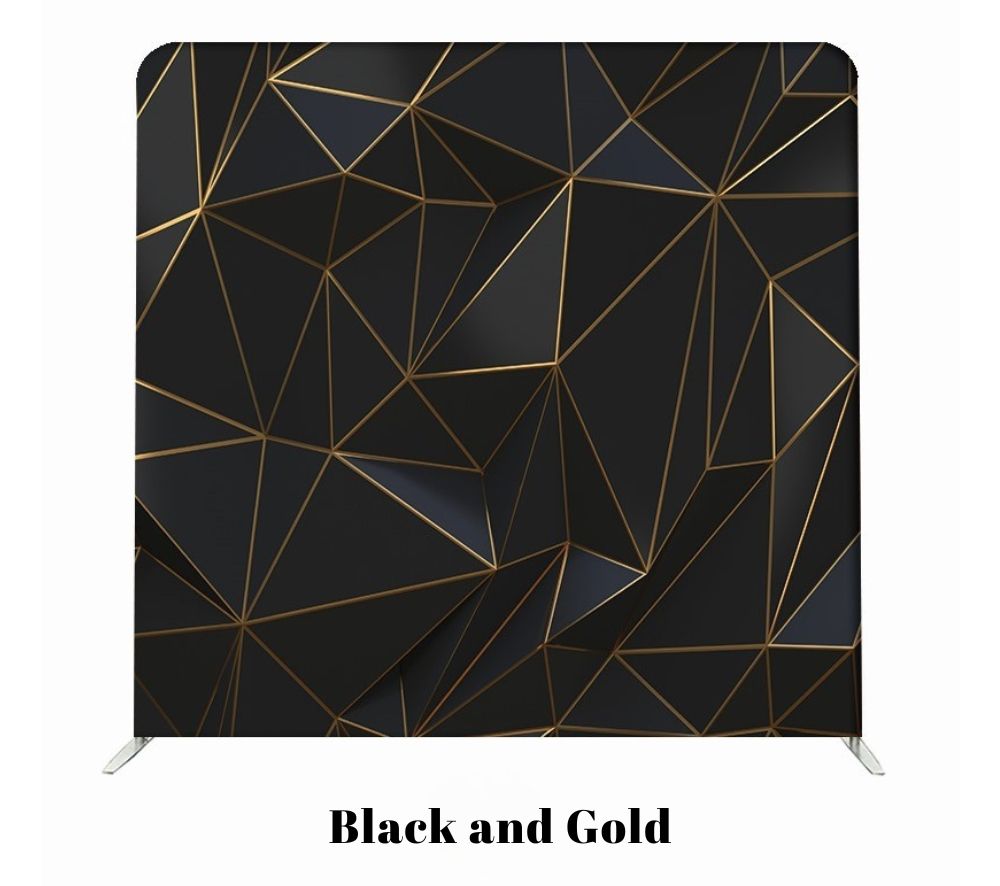 Black triangular geometric pattern with thin gold metallic lines creating a modern abstract design.
