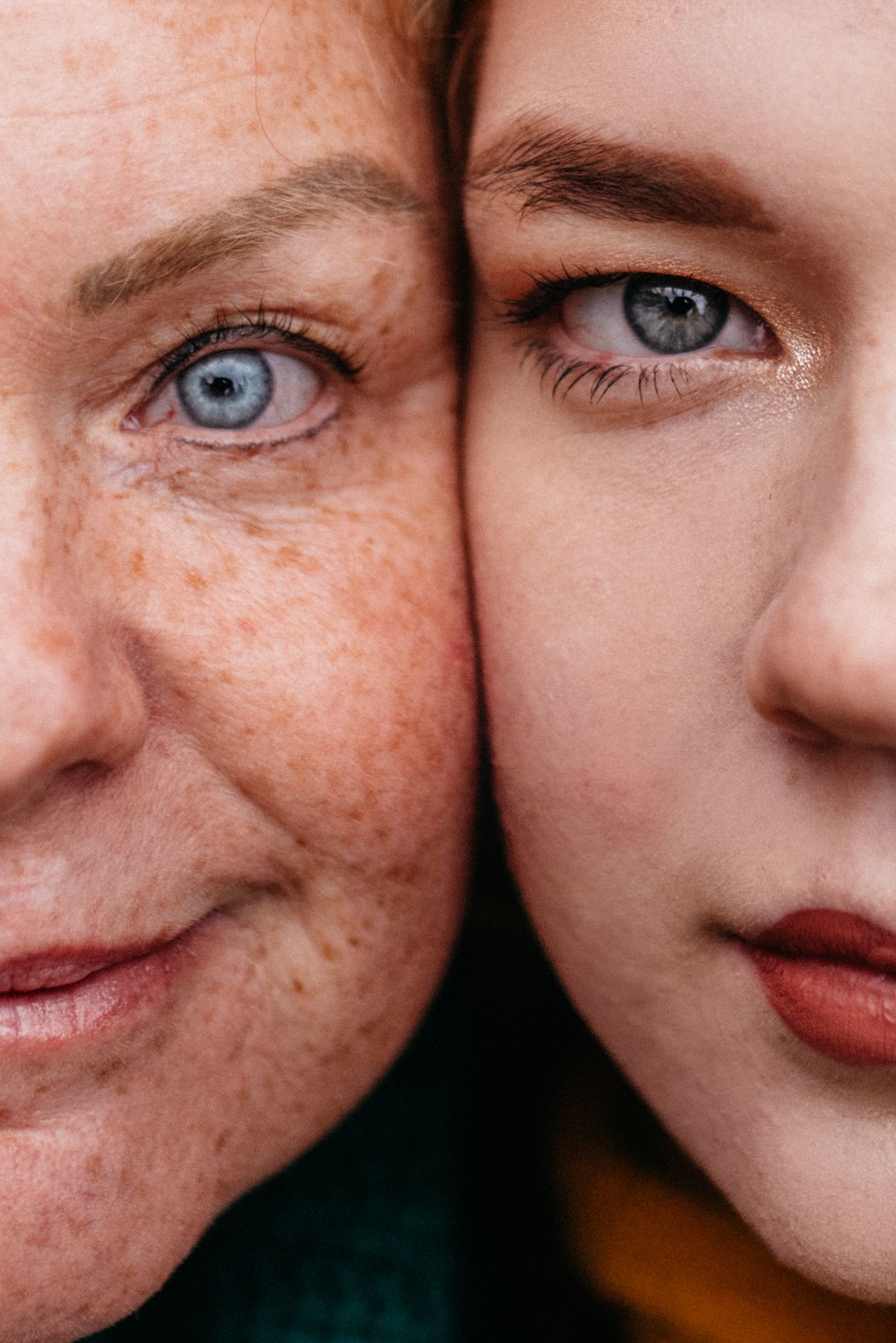 Mom and daughter's matching blue eyes during a Senior session at Lago Di Braies in Italy.