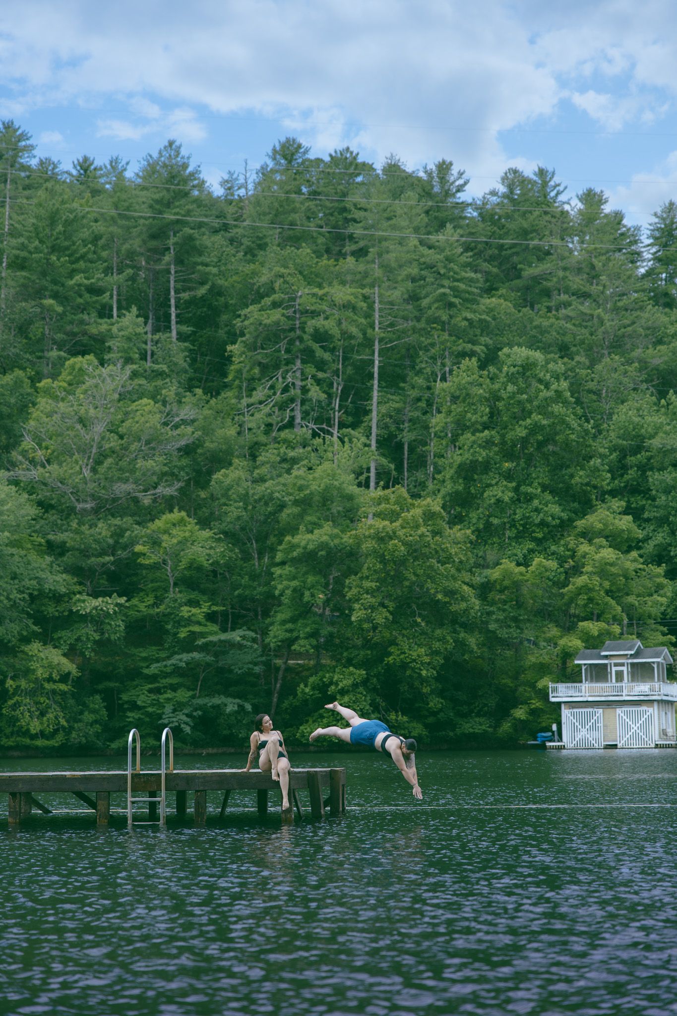 lgbtq adventure elopement queer couple alternative wedding asheville NC SC TN GA lake swimming romantic moody photographer