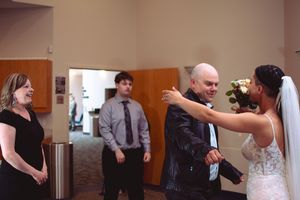 A sequence of dance lesson photos showing partners practicing ballroom dance moves in a studio setting.