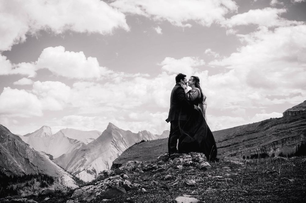 Wedding Photography - Couples Intimates on North Bowl of Mount  Charles Stewart in Canmore, Alberta.