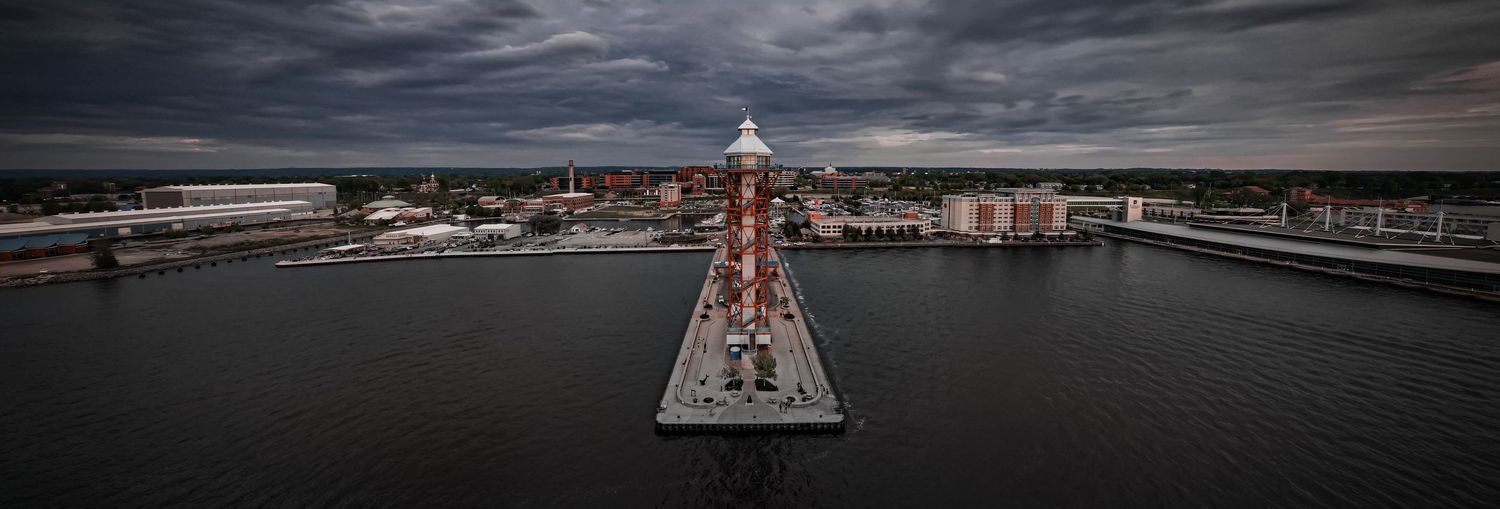 Erie PA skyline moody aerial shot