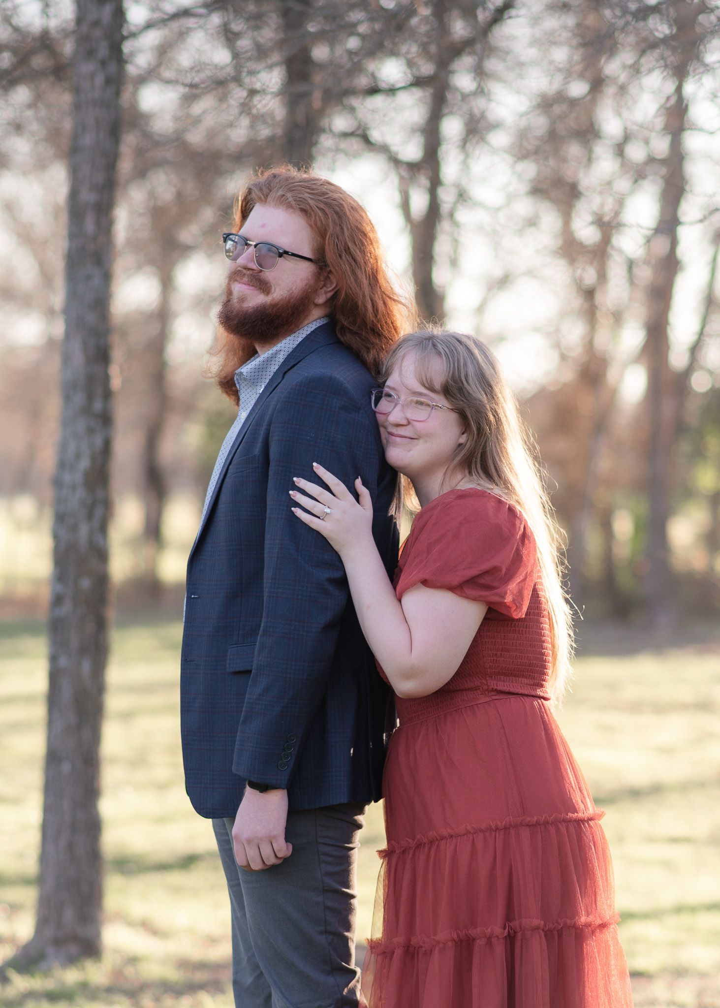 Couple standing together during outdoor session at Pepper’s Creek in Temple Texas