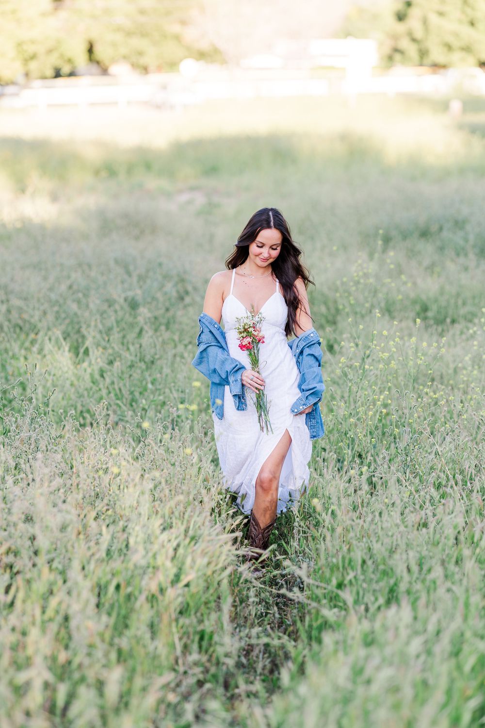 Outdoor senior photos in Simi Valley open field at golden hour