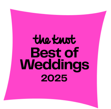The Knot Best of Weddings 2025 award badge in hot pink.
