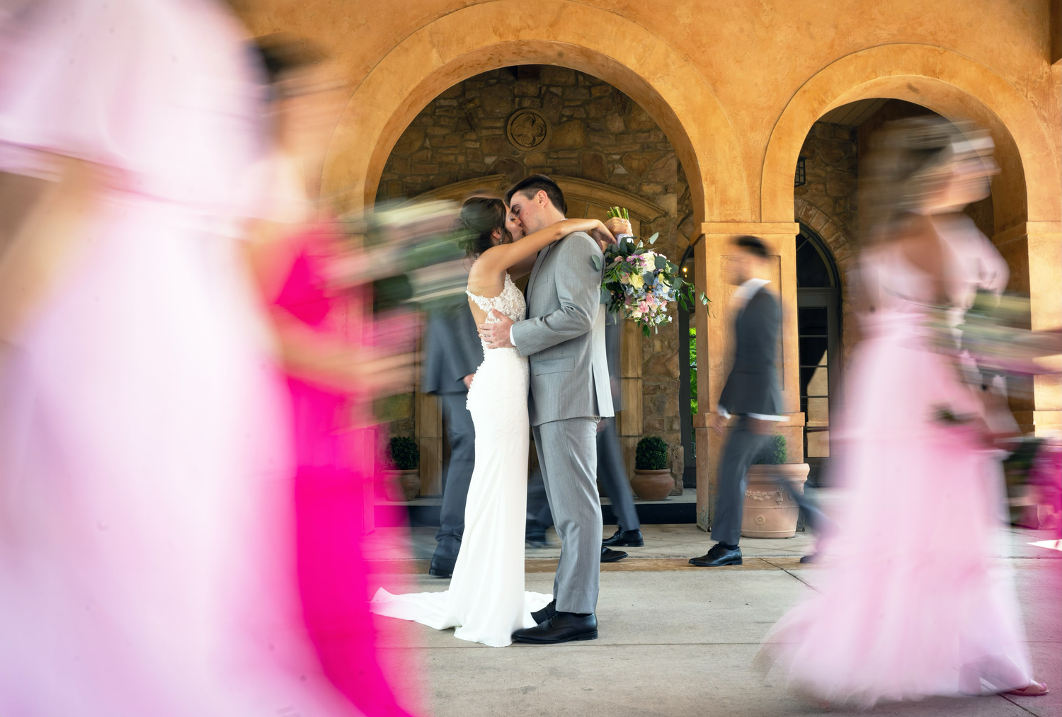 Motion blur captures a wedding couple at the club at corazon