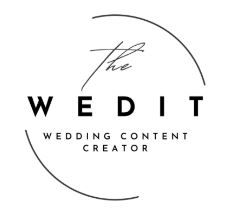 Circle logo design for The WEdit wedding content creator with black text and script font signature.