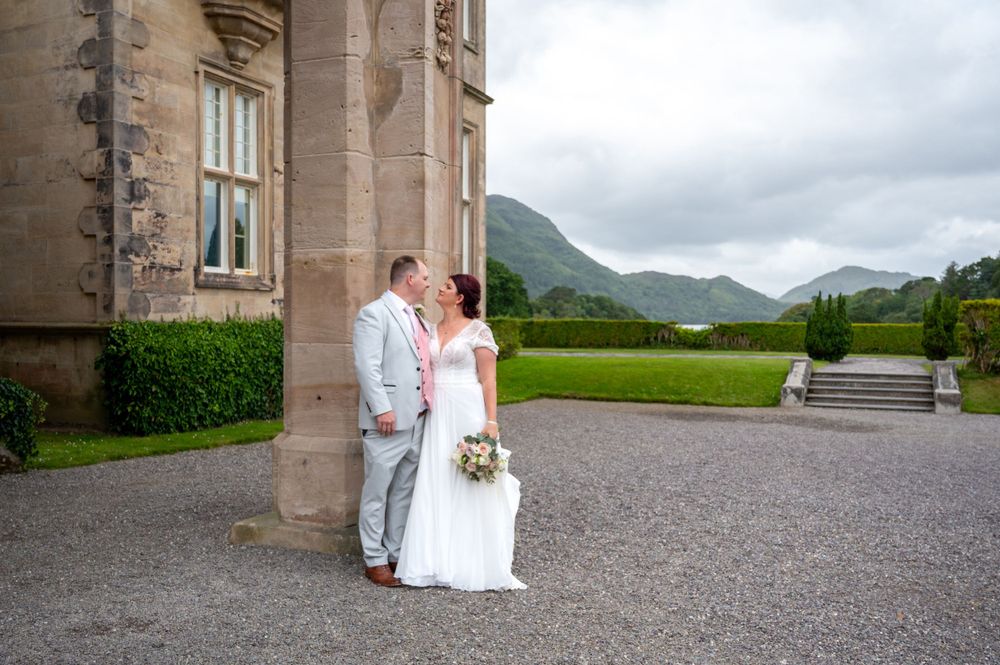 Bride and Groom posing at Muckross House in Killarney, County Kerry.