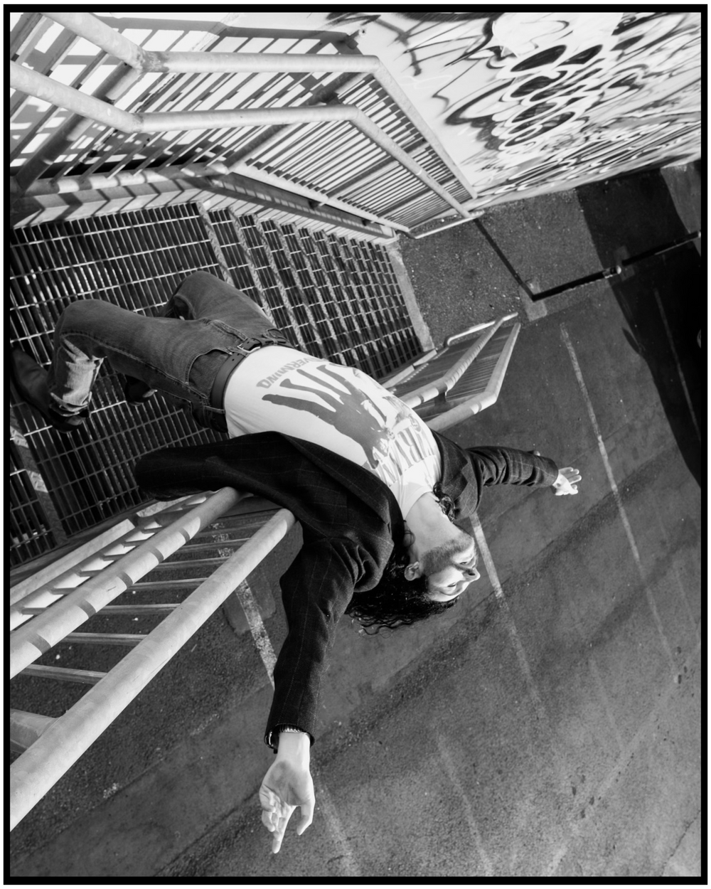 An artistic black and white overhead perspective shot creating a dramatic architectural composition. Portland portrait photographer