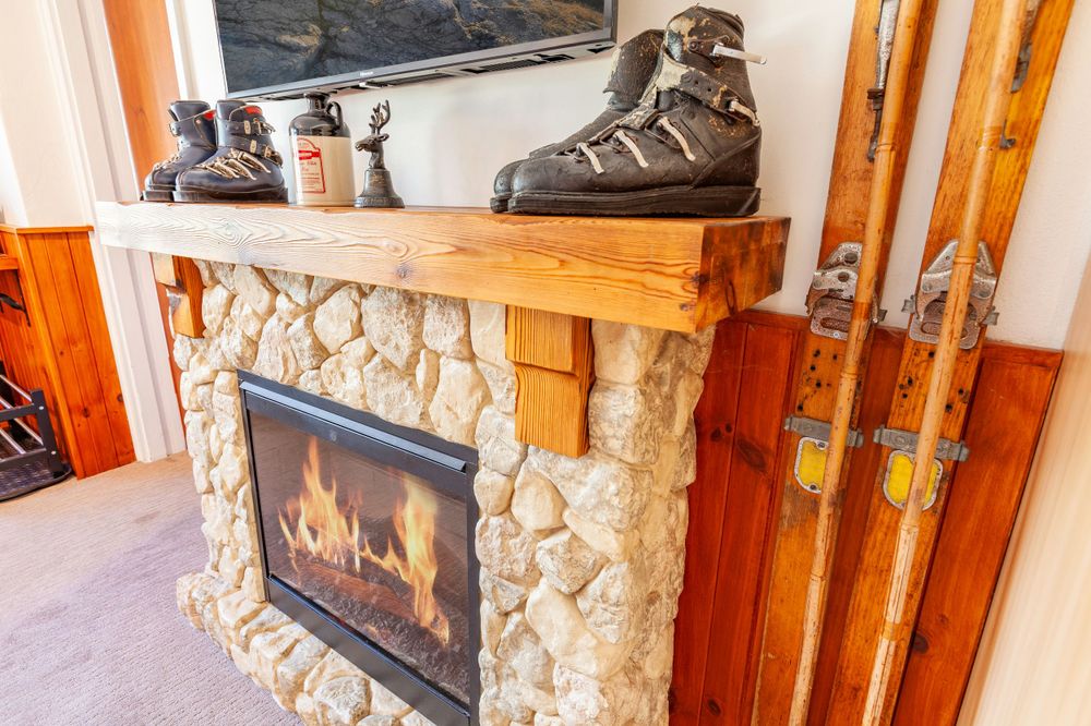 fire place retro snowy cabin