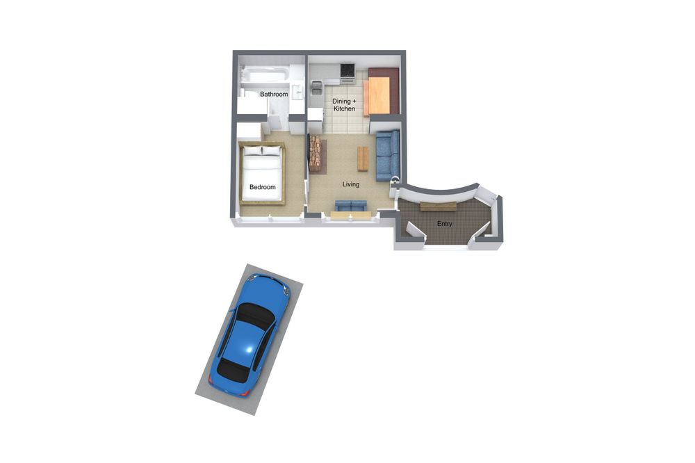 1 bedroom floor plan 3D