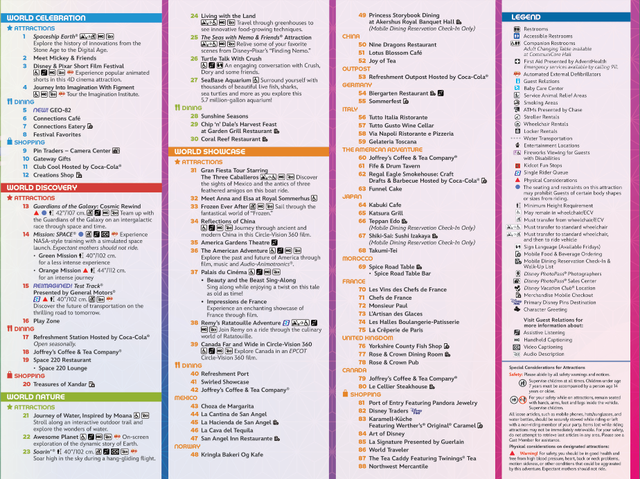 Comprehensive event schedule and timeline listing for Disney park activities and showtimes.