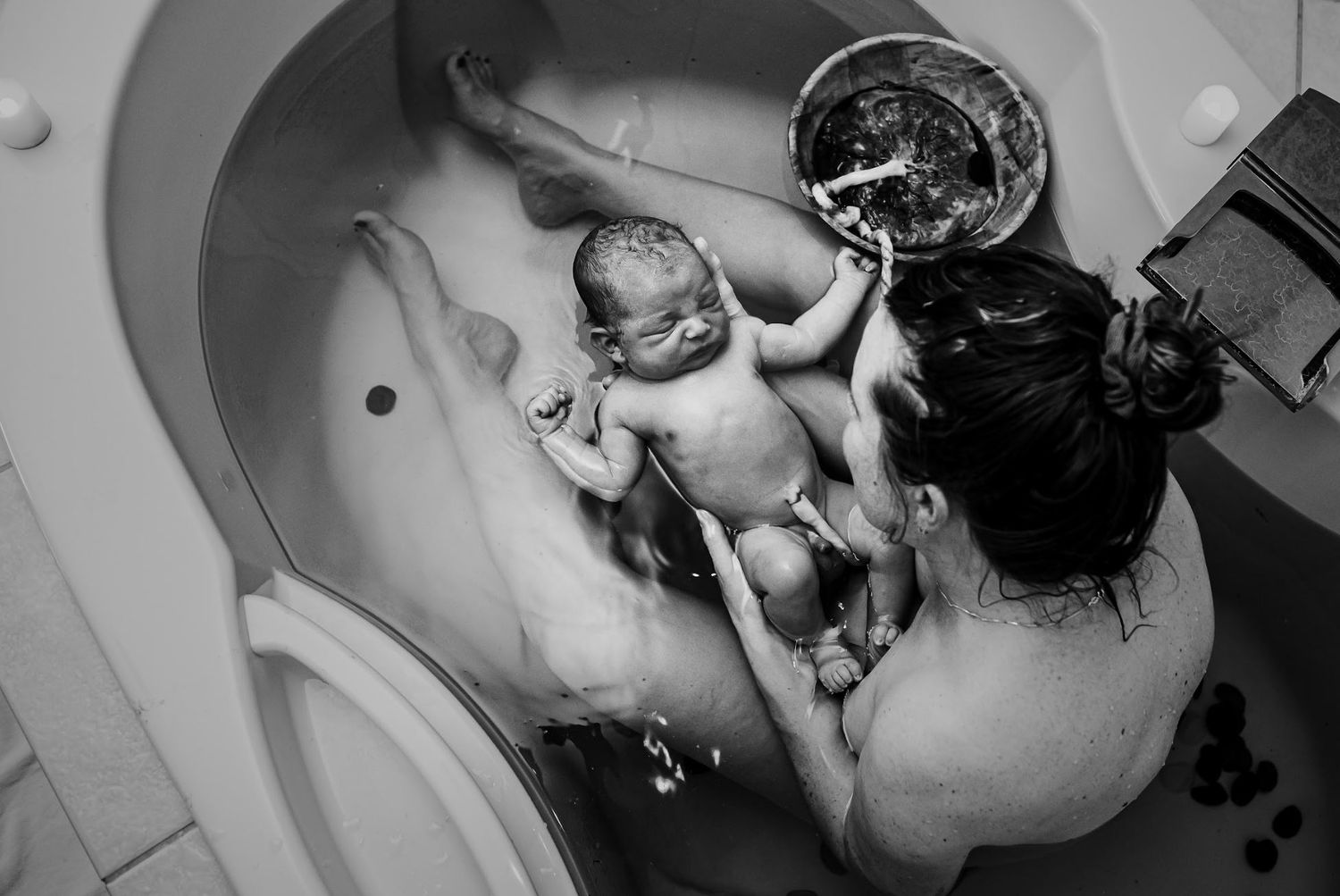 An overhead view just moments after a water lotus birth.
