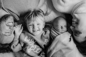 family photo with newborn and sibling Maine