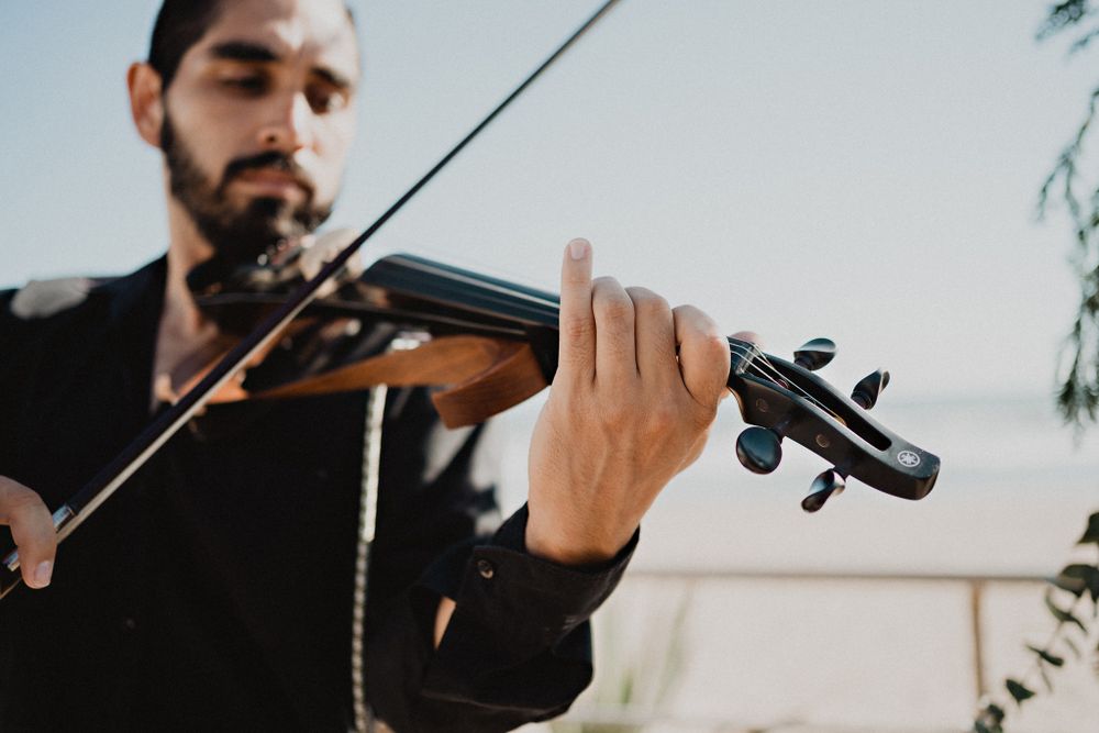 Violinist playing during the wedding ceremony, adding a musical touch to the special day