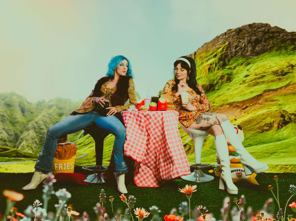 disco fashion photoshoot
McDonald’s editorial photography
retro pop art concept
colorful fashion photography
food and fashion photo shoot