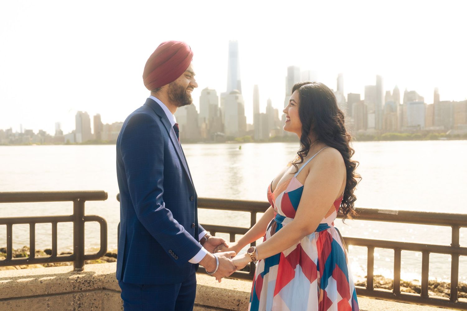 Engagement photography session featuring a couple posing together in New York City