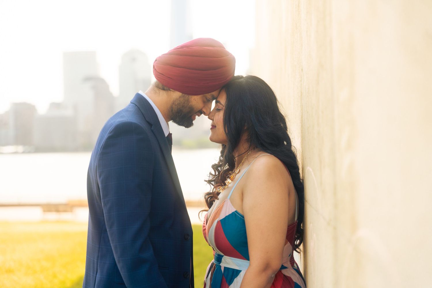 Engagement photography session featuring a couple posing together in New York City