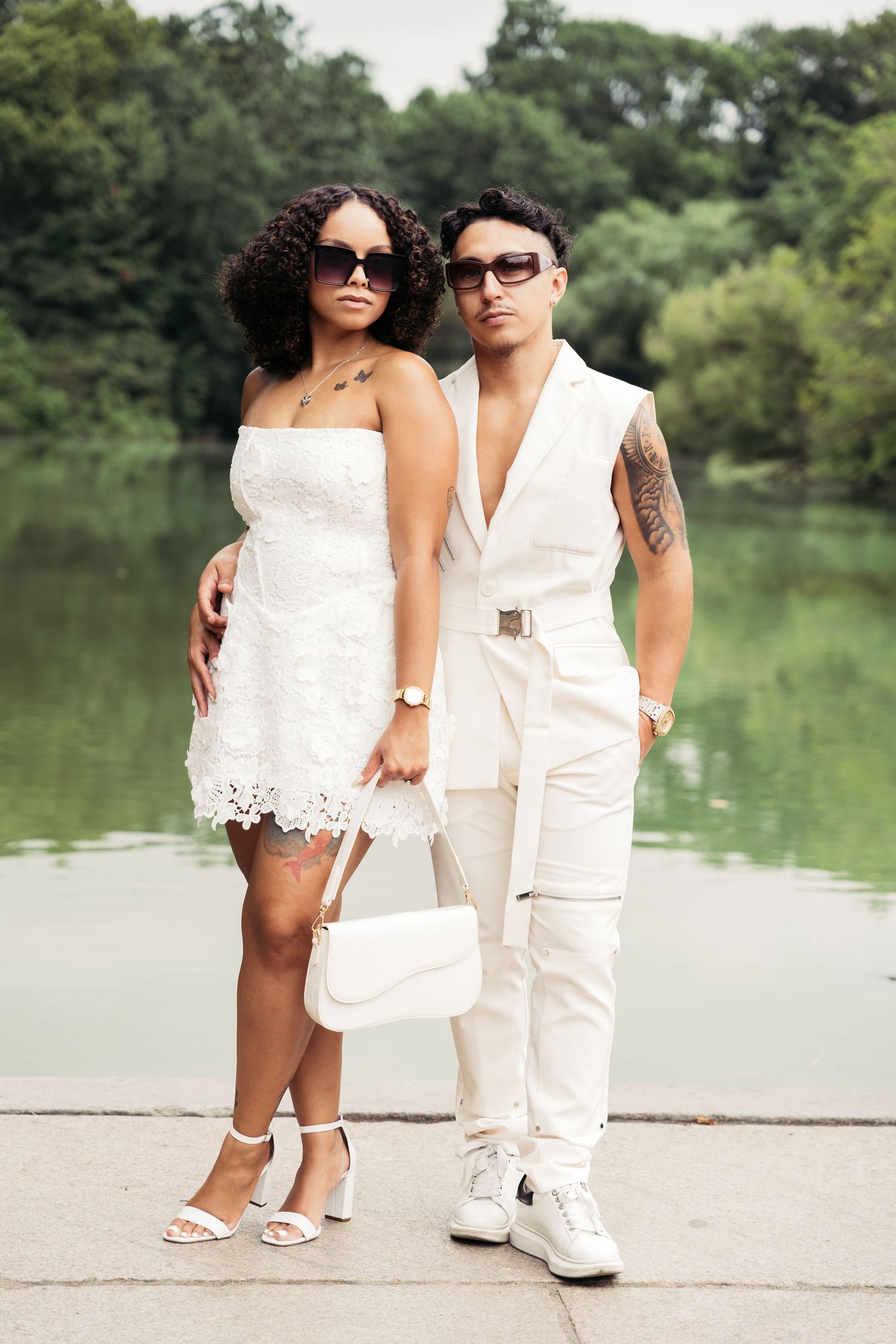 Engagement photography session featuring a couple posing together in New York City